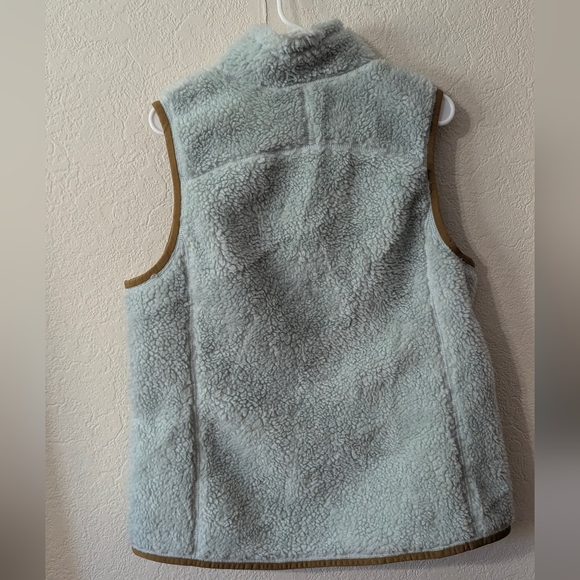 L.L. Bean Light Blue Sherpa Vest with Tan Trim - Picture 2 of 3